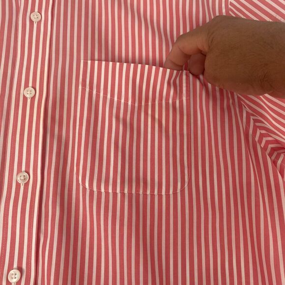 LL Bean Button Up Shirt Mens Size L Tall Pink Striped Short Sleeve 100% Cotton - Picture 9 of 13